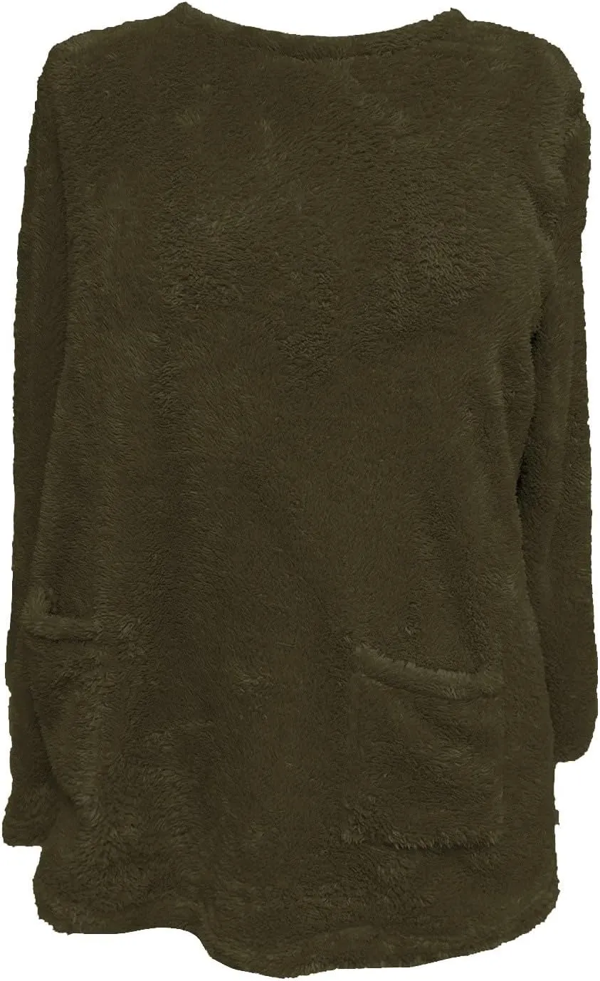 midelxp 2024 Soft Sherpa Pullover Womens Oversized Fuzzy Fleece Crewneck Sweatshirts Winter Faux Fur Loungewear with Pockets
