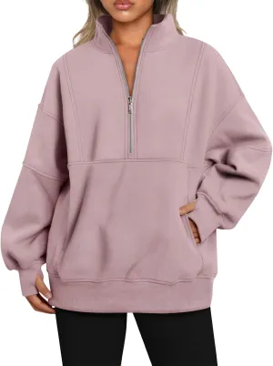 midelxp Half Zip Sweatshirt Women Fleece Oversized Hoodies Trendy Long Sleeve Quarter Zip Pullover Thumb Hole Winter Clothes