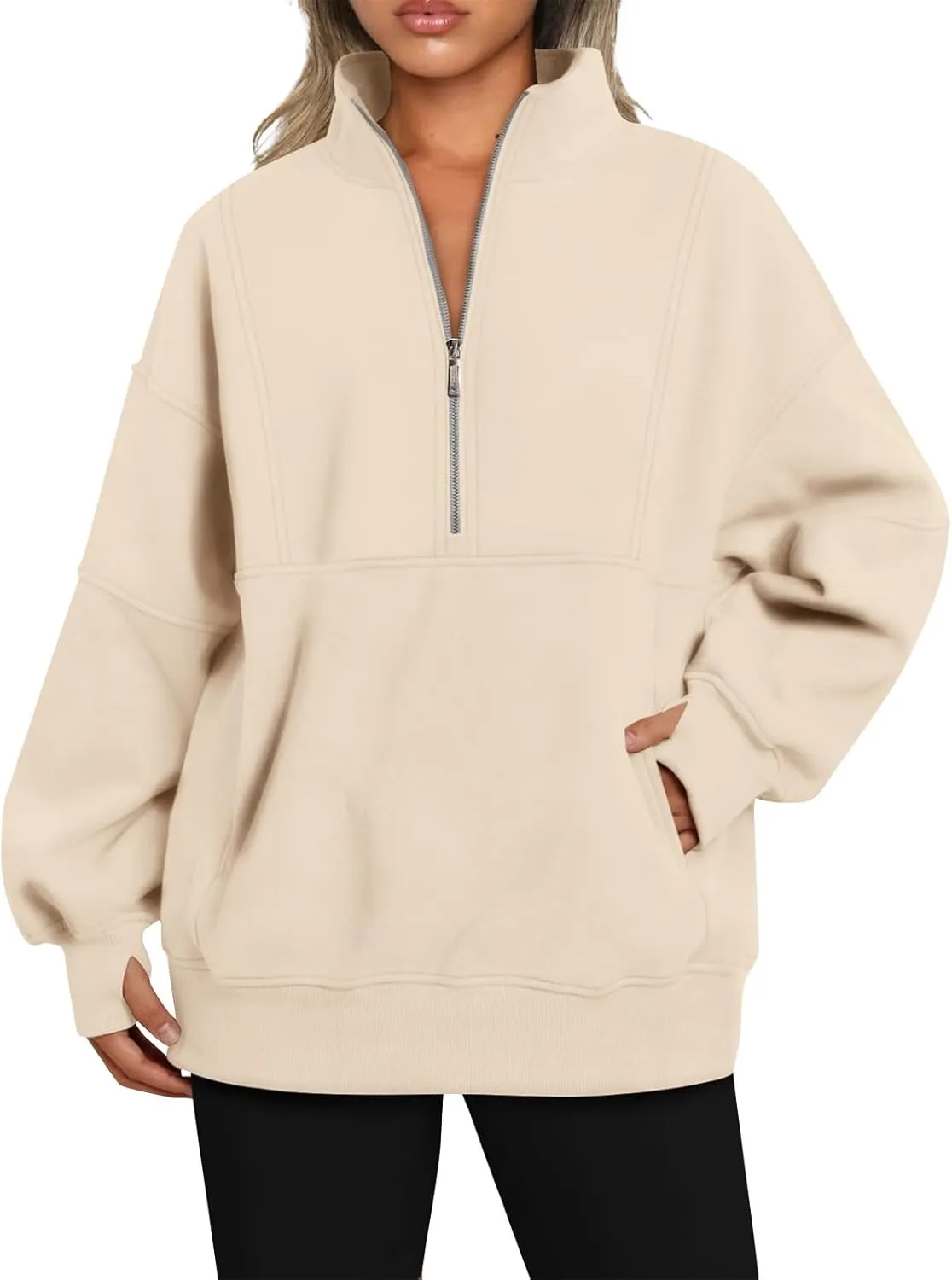 midelxp Half Zip Sweatshirt Women Fleece Oversized Hoodies Trendy Long Sleeve Quarter Zip Pullover Thumb Hole Winter Clothes