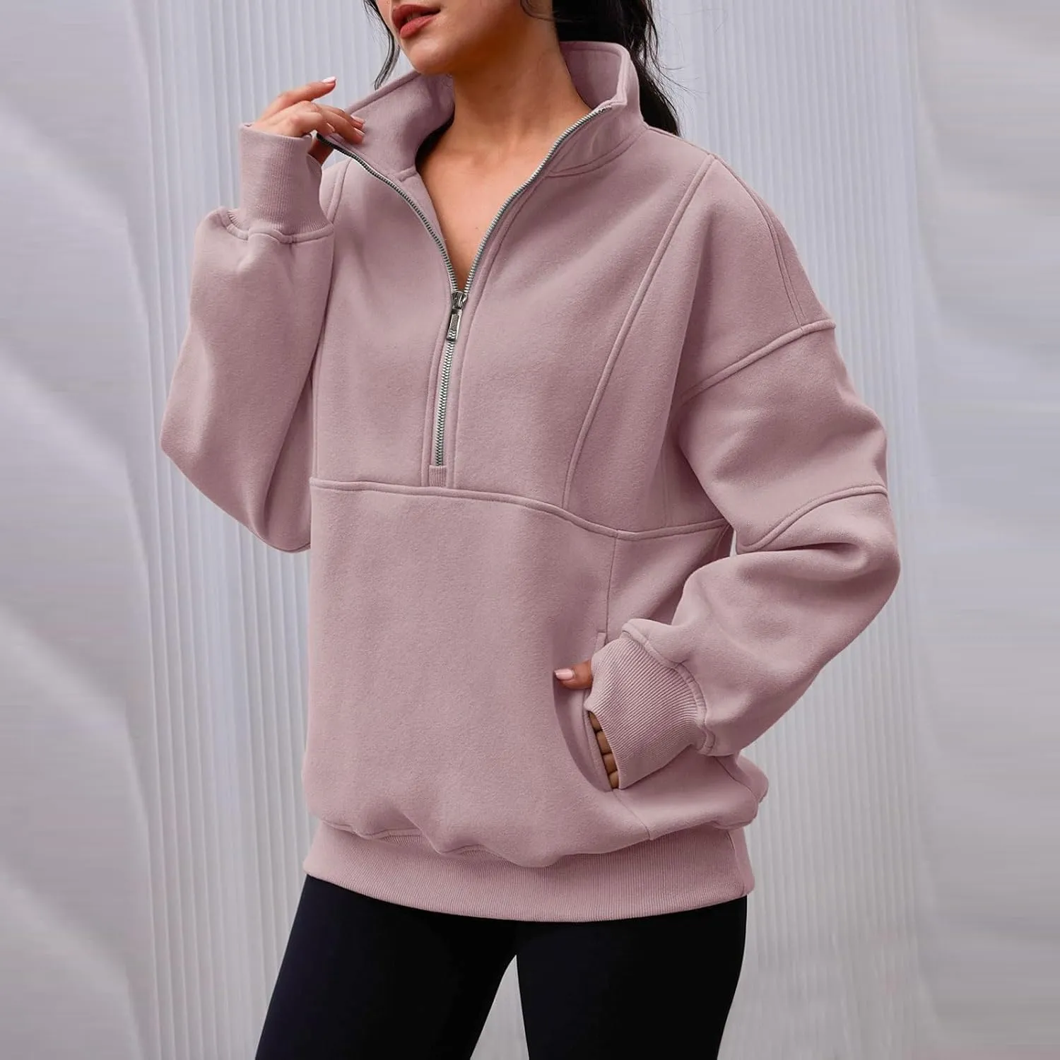 midelxp Half Zip Sweatshirt Women Fleece Oversized Hoodies Trendy Long Sleeve Quarter Zip Pullover Thumb Hole Winter Clothes