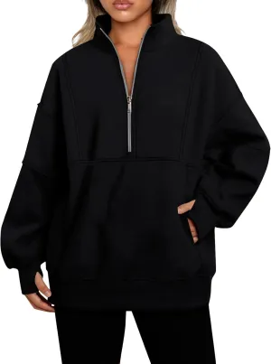 midelxp Half Zip Sweatshirt Women Fleece Oversized Hoodies Trendy Long Sleeve Quarter Zip Pullover Thumb Hole Winter Clothes