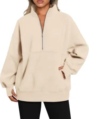 midelxp Half Zip Sweatshirt Women Fleece Oversized Hoodies Trendy Long Sleeve Quarter Zip Pullover Thumb Hole Winter Clothes