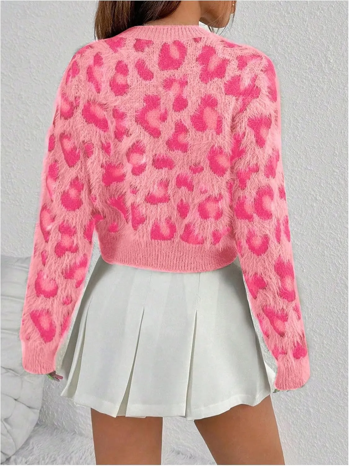 Milumia Women's Fuzzy Leopard Print Sweater Long Sleeve Button Up Knit Cardigans
