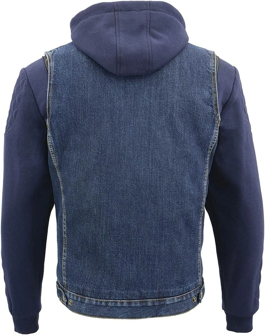 Milwaukee Leather MDM3020 Men's Blue Denim '5-in-1' Club Style Vest with Removable Hoodie