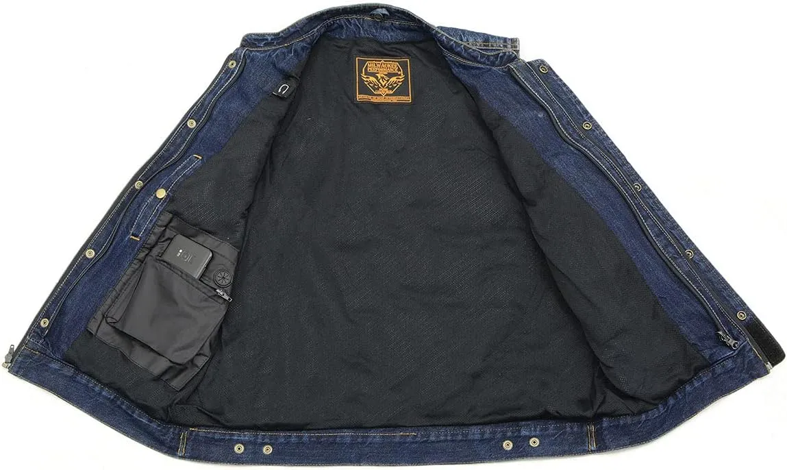 Milwaukee Leather MDM3020 Men's Blue Denim '5-in-1' Club Style Vest with Removable Hoodie