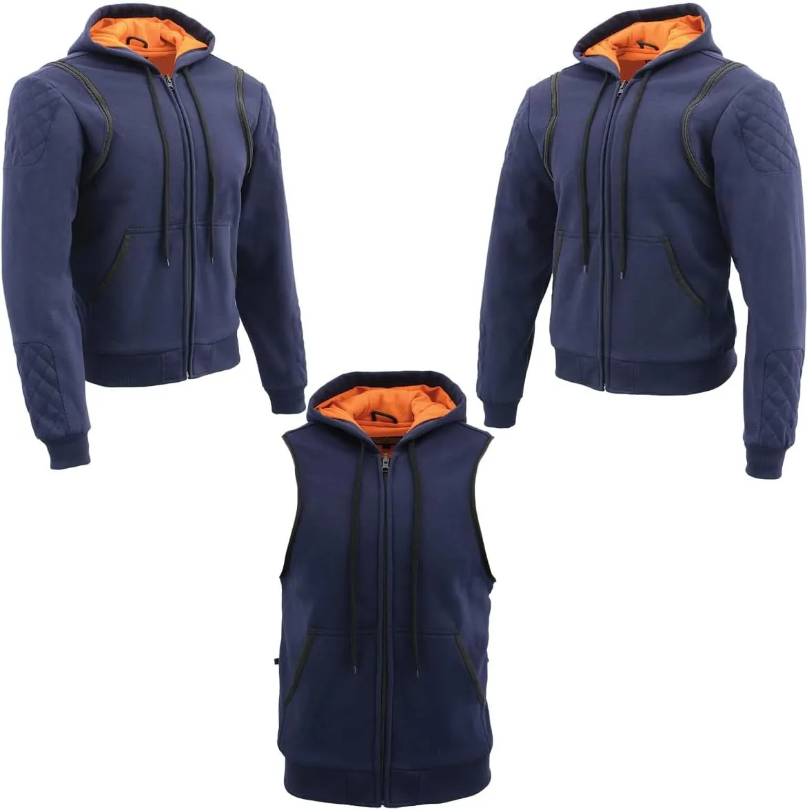 Milwaukee Leather MDM3020 Men's Blue Denim '5-in-1' Club Style Vest with Removable Hoodie
