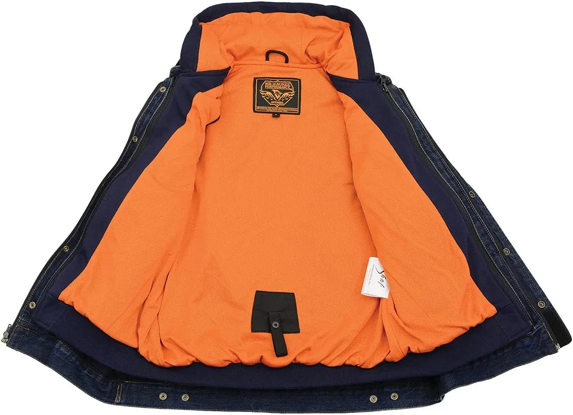 Milwaukee Leather MDM3020 Men's Blue Denim '5-in-1' Club Style Vest with Removable Hoodie
