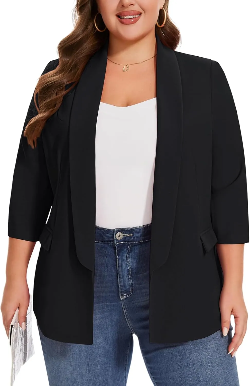 MINTLIMIT Plus Size Blazers for Women Casual Work Office 3/4 Sleeve Open Front Cardigan Suit Jacket Blazer with Pockets