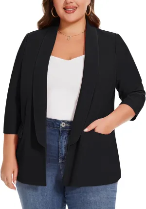MINTLIMIT Plus Size Blazers for Women Casual Work Office 3/4 Sleeve Open Front Cardigan Suit Jacket Blazer with Pockets