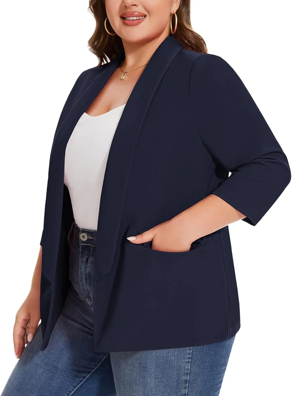 MINTLIMIT Plus Size Blazers for Women Casual Work Office 3/4 Sleeve Open Front Cardigan Suit Jacket Blazer with Pockets