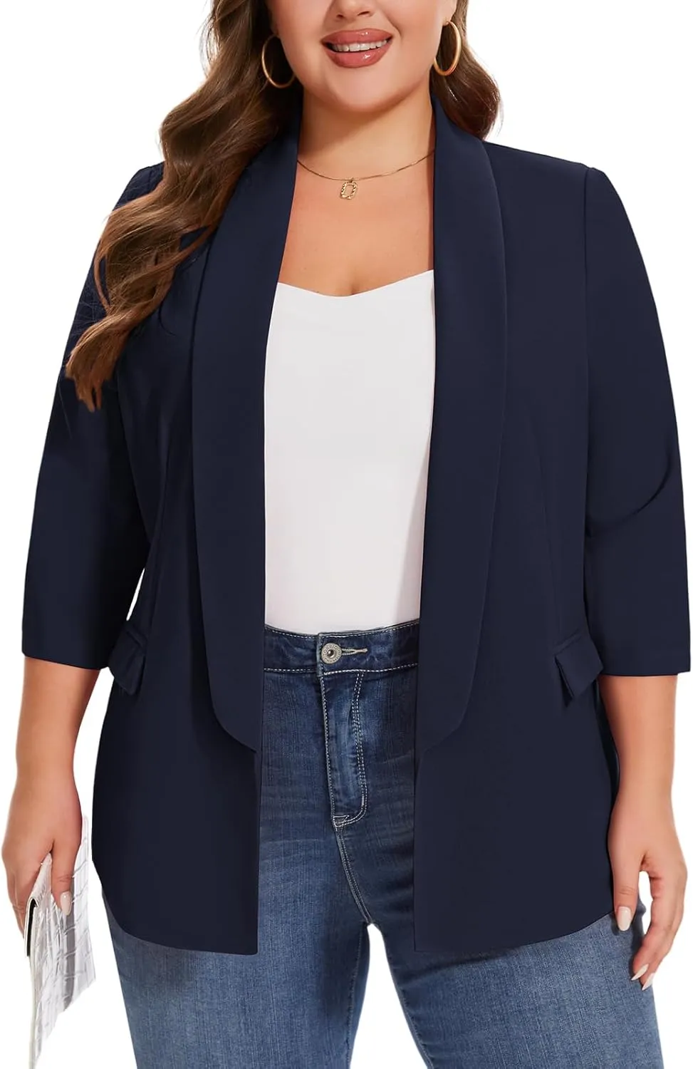 MINTLIMIT Plus Size Blazers for Women Casual Work Office 3/4 Sleeve Open Front Cardigan Suit Jacket Blazer with Pockets