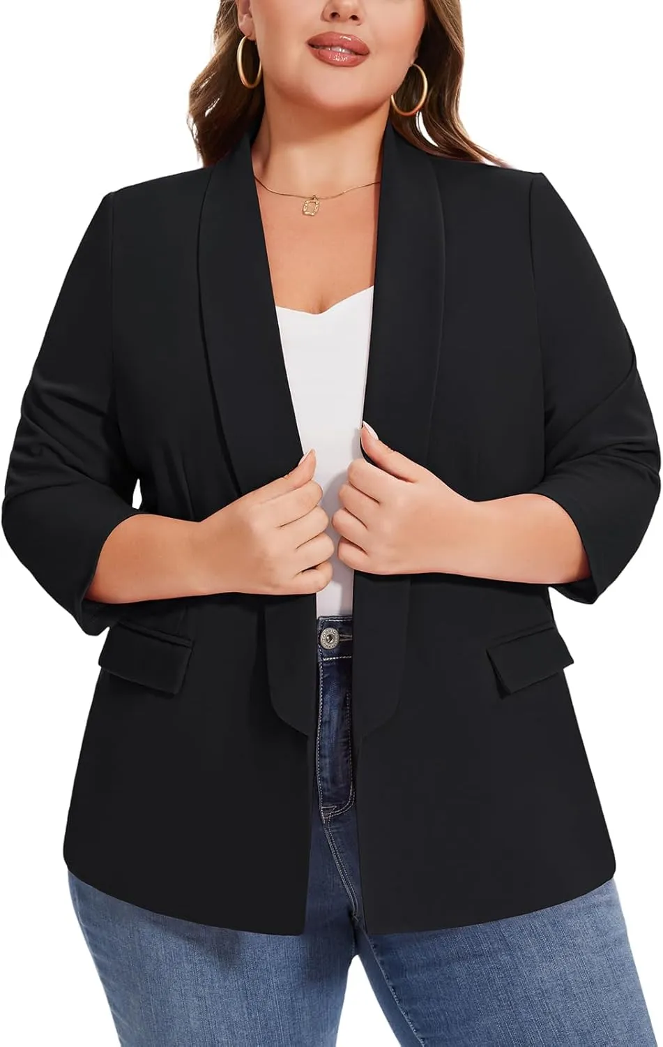 MINTLIMIT Plus Size Blazers for Women Casual Work Office 3/4 Sleeve Open Front Cardigan Suit Jacket Blazer with Pockets
