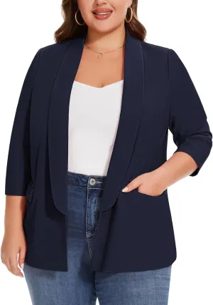 MINTLIMIT Plus Size Blazers for Women Casual Work Office 3/4 Sleeve Open Front Cardigan Suit Jacket Blazer with Pockets