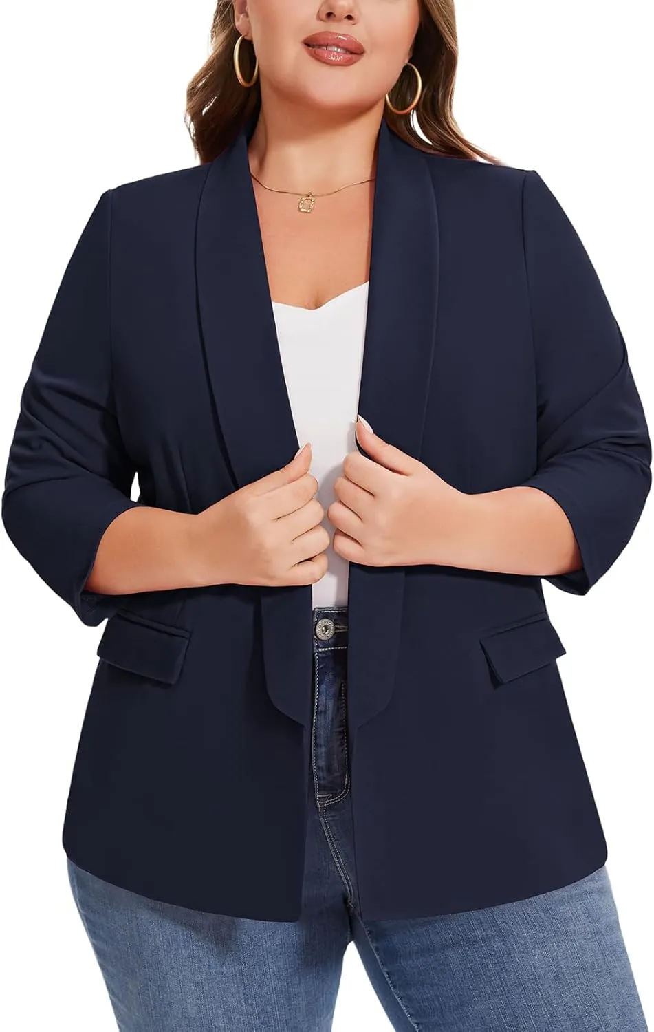 MINTLIMIT Plus Size Blazers for Women Casual Work Office 3/4 Sleeve Open Front Cardigan Suit Jacket Blazer with Pockets