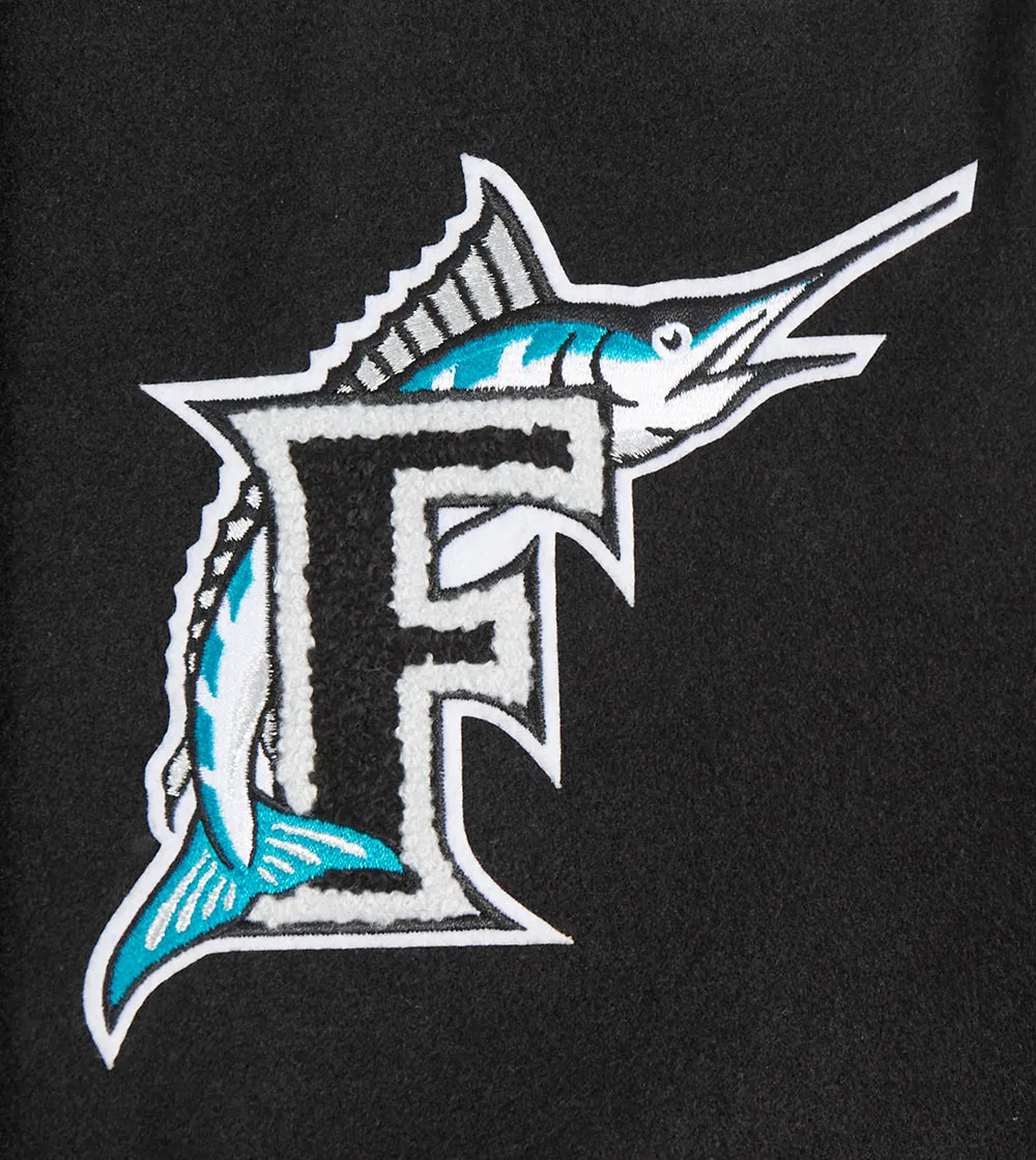 MLB FLORIDA MARLINS RETRO CLASSIC WOMEN'S RIB WOOL VARSITY JACKET (BLACK/WHITE)