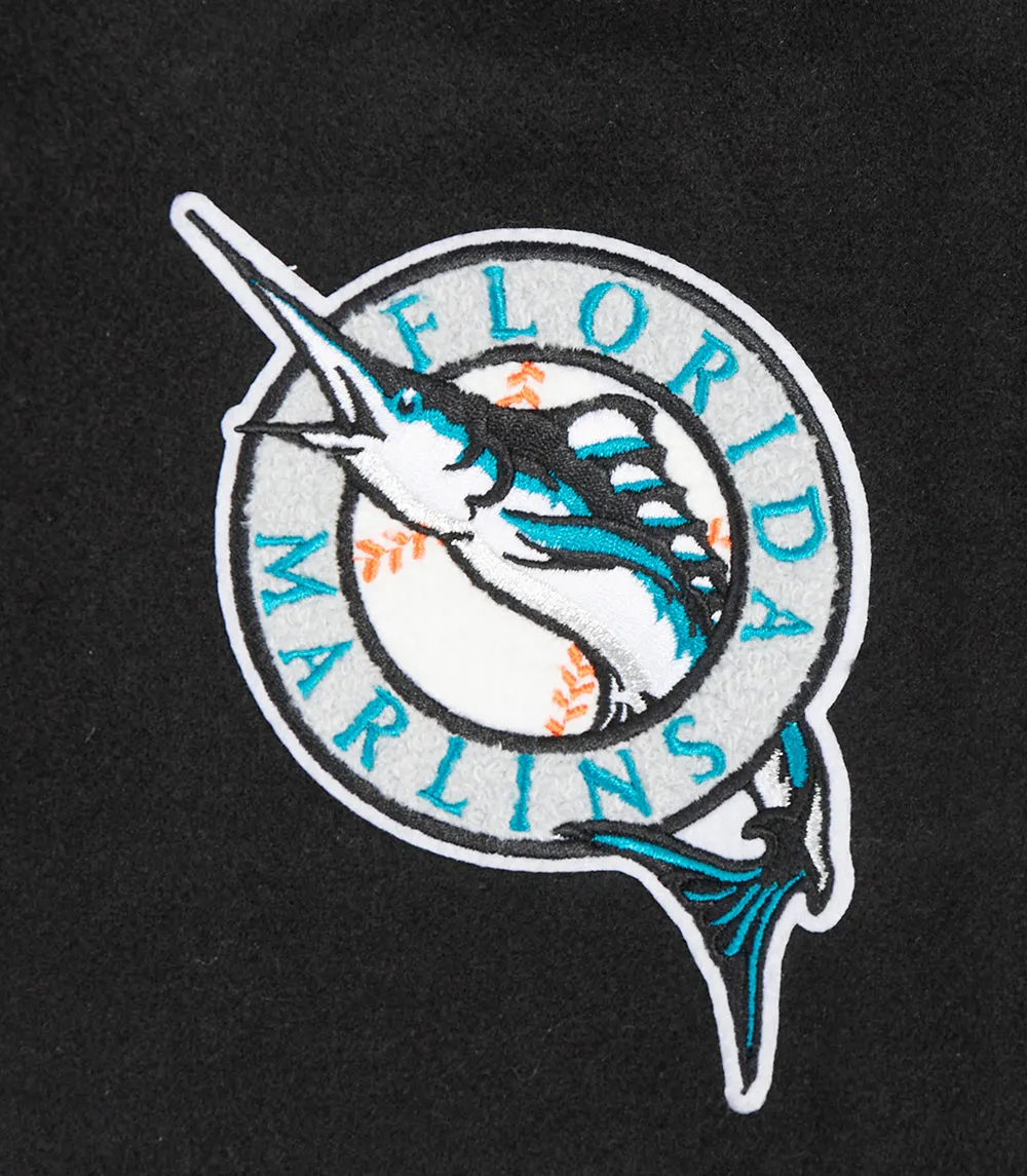 MLB FLORIDA MARLINS RETRO CLASSIC WOMEN'S RIB WOOL VARSITY JACKET (BLACK/WHITE)