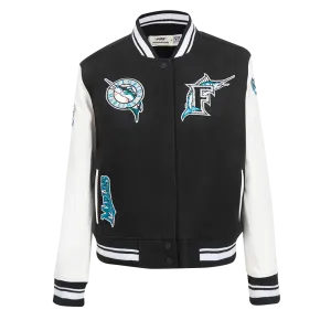 MLB FLORIDA MARLINS RETRO CLASSIC WOMEN'S RIB WOOL VARSITY JACKET (BLACK/WHITE)