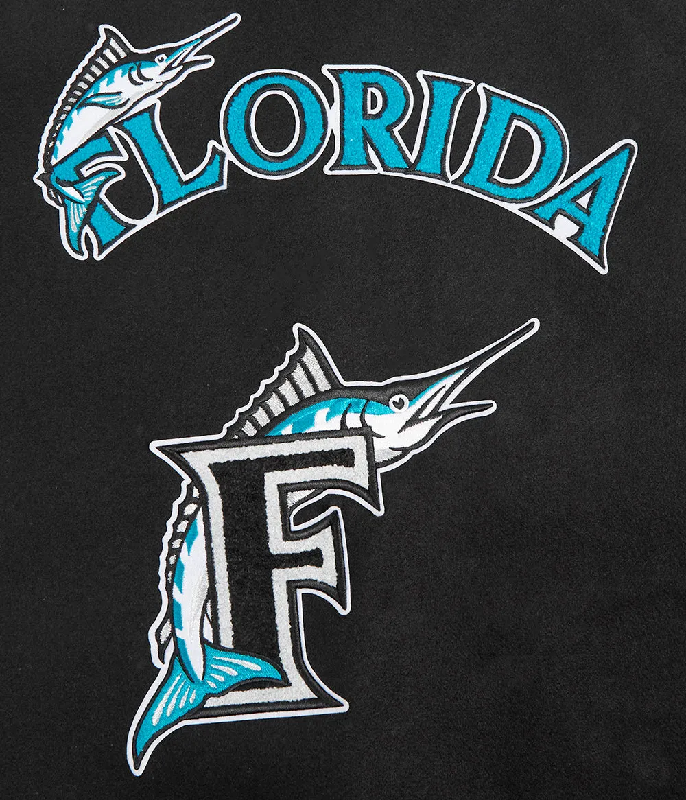 MLB FLORIDA MARLINS RETRO CLASSIC WOMEN'S RIB WOOL VARSITY JACKET (BLACK/WHITE)