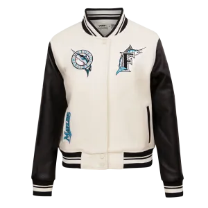 MLB FLORIDA MARLINS RETRO CLASSIC WOMEN'S RIB WOOL VARSITY JACKET (EGGSHELL/ BLACK)