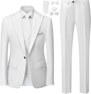 MOGU Mens 3 Piece Suit Slim Fit Tuxedo for Homecoming Wedding Prom Blazer Jacket Vest Pants with Tie Set