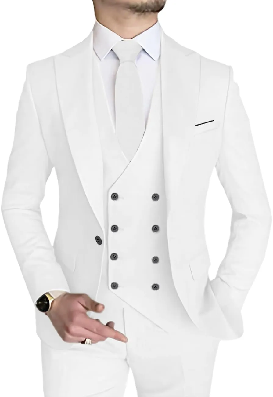 MOGU Mens 3 Piece Suit Slim Fit Tuxedo for Homecoming Wedding Prom Blazer Jacket Vest Pants with Tie Set