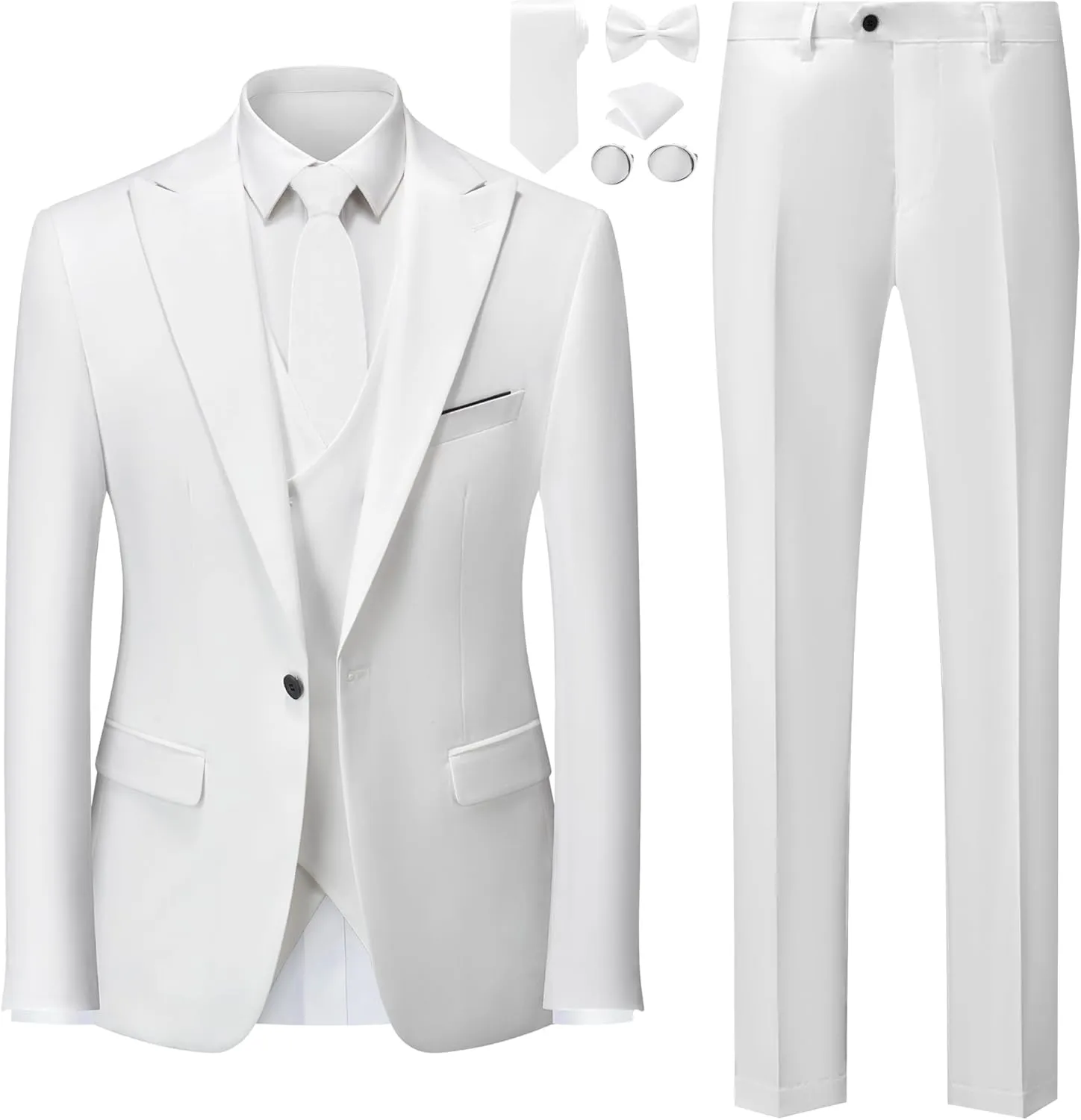 MOGU Mens 3 Piece Suit Slim Fit Tuxedo for Homecoming Wedding Prom Blazer Jacket Vest Pants with Tie Set