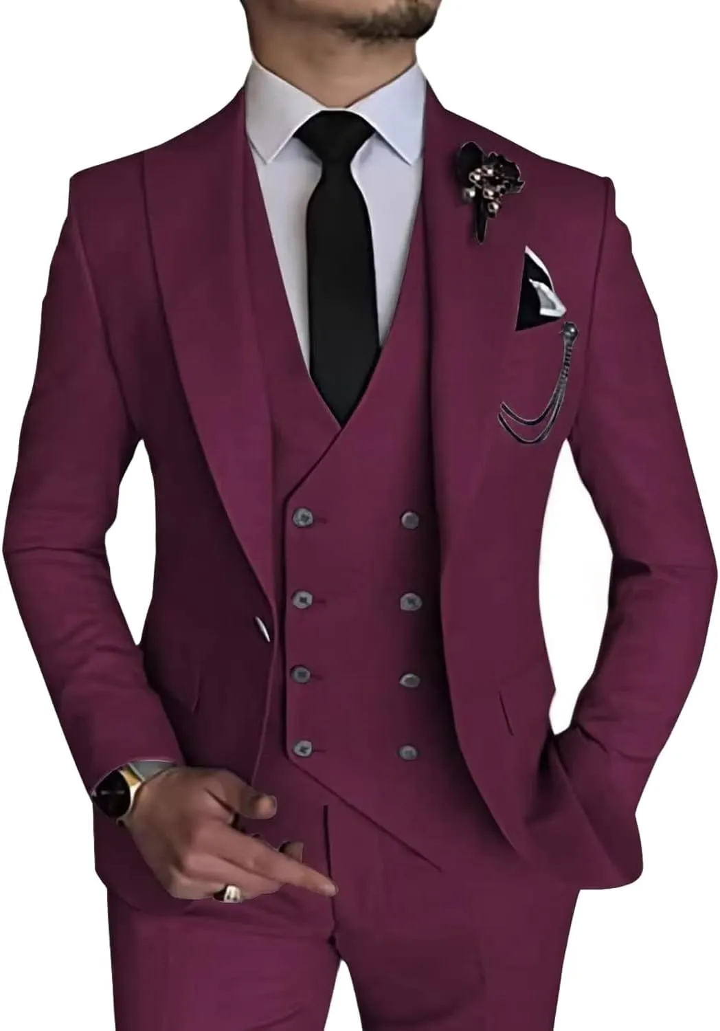 MOGU Mens 3 Piece Suit Slim Fit Tuxedo for Homecoming Wedding Prom Blazer Jacket Vest Pants with Tie Set