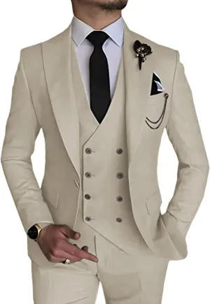 MOGU Mens 3 Piece Suit Slim Fit Tuxedo for Homecoming Wedding Prom Blazer Jacket Vest Pants with Tie Set