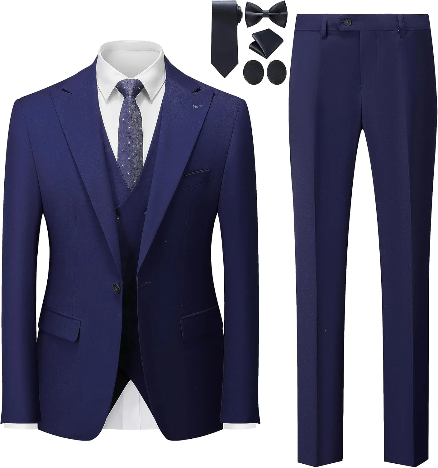 MOGU Mens 3 Piece Suit Slim Fit Tuxedo for Homecoming Wedding Prom Blazer Jacket Vest Pants with Tie Set