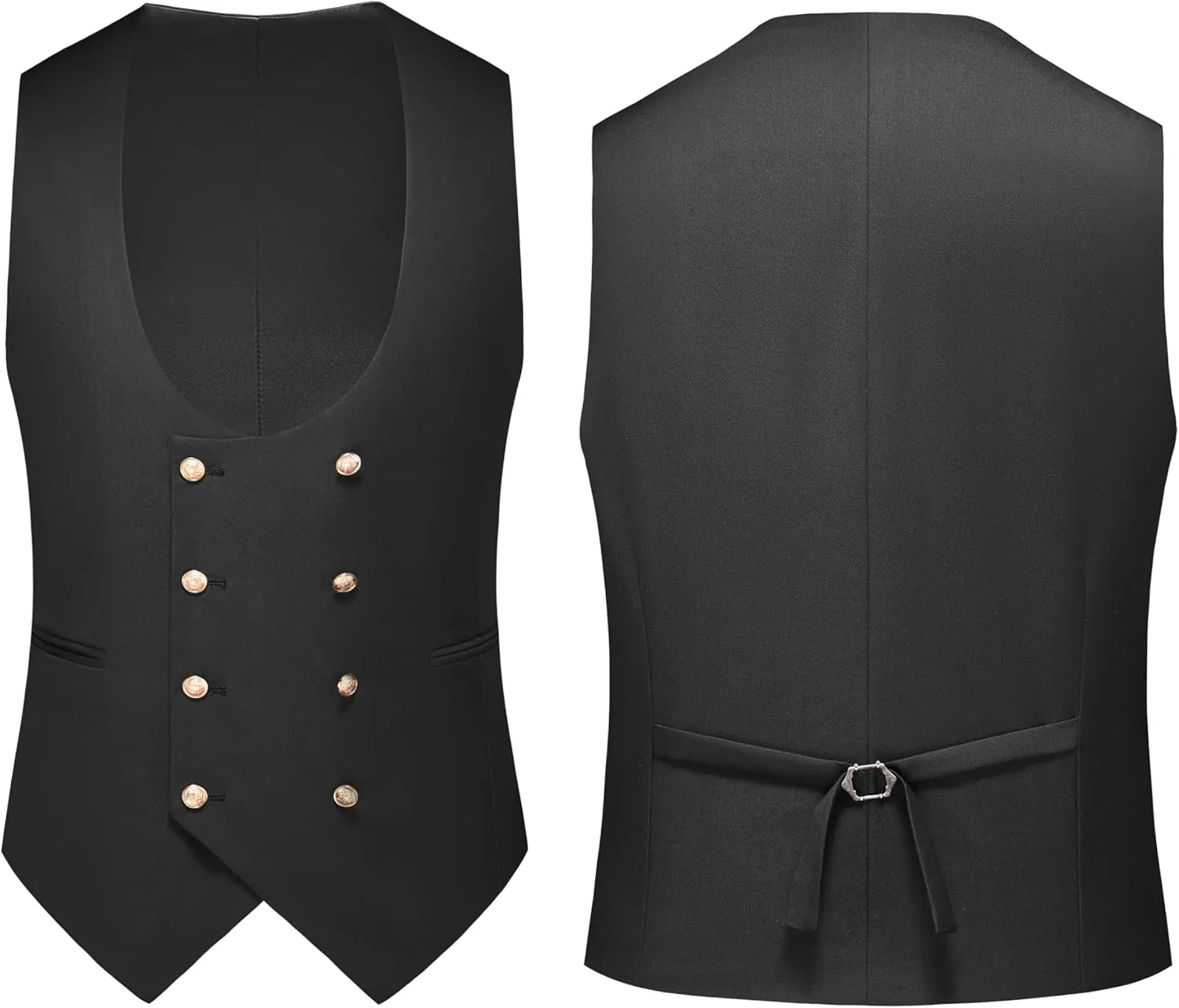 MOGU Mens Suits Gold Buttons 3 Piece Slim Fit Tuxedo Suit Set Blazer Vest Pants for Wedding Prom
