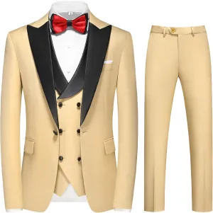 MOGU Mens Tuxedo Suit Set 3 Piece Slim Fit Prom Dinner Blazer Vest Pants Suit Set