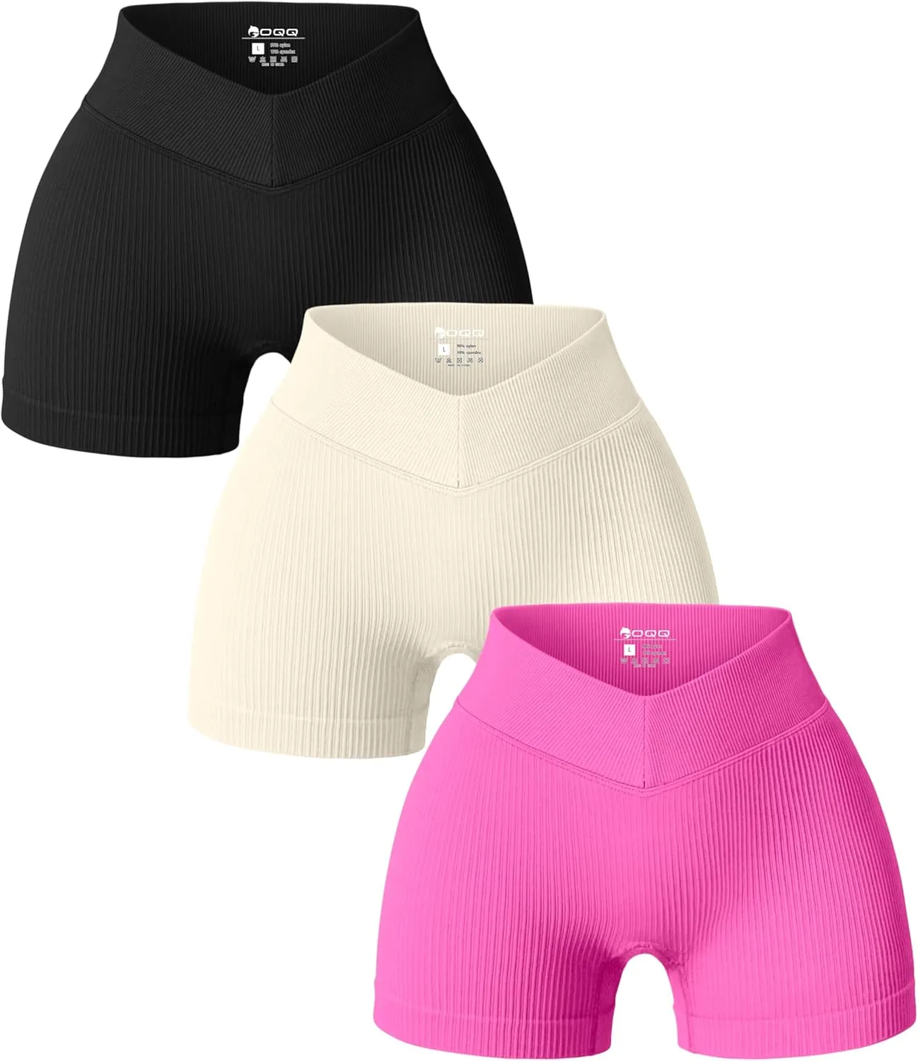 MOLERFO Women 3 Piece Yoga Shorts Ribbed V Shaped High Waist Workout Exercise Shorts Leggings