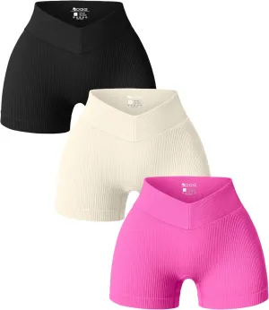 MOLERFO Women 3 Piece Yoga Shorts Ribbed V Shaped High Waist Workout Exercise Shorts Leggings