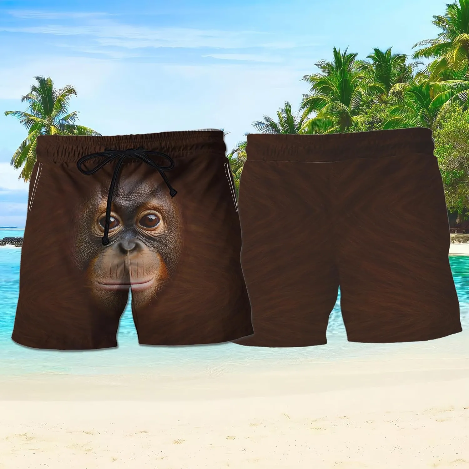 Monkey Mens Swim Trunks - Zoo Animal Swimming Trunk for Men - Beach Shorts, Mens Swim Shorts 46