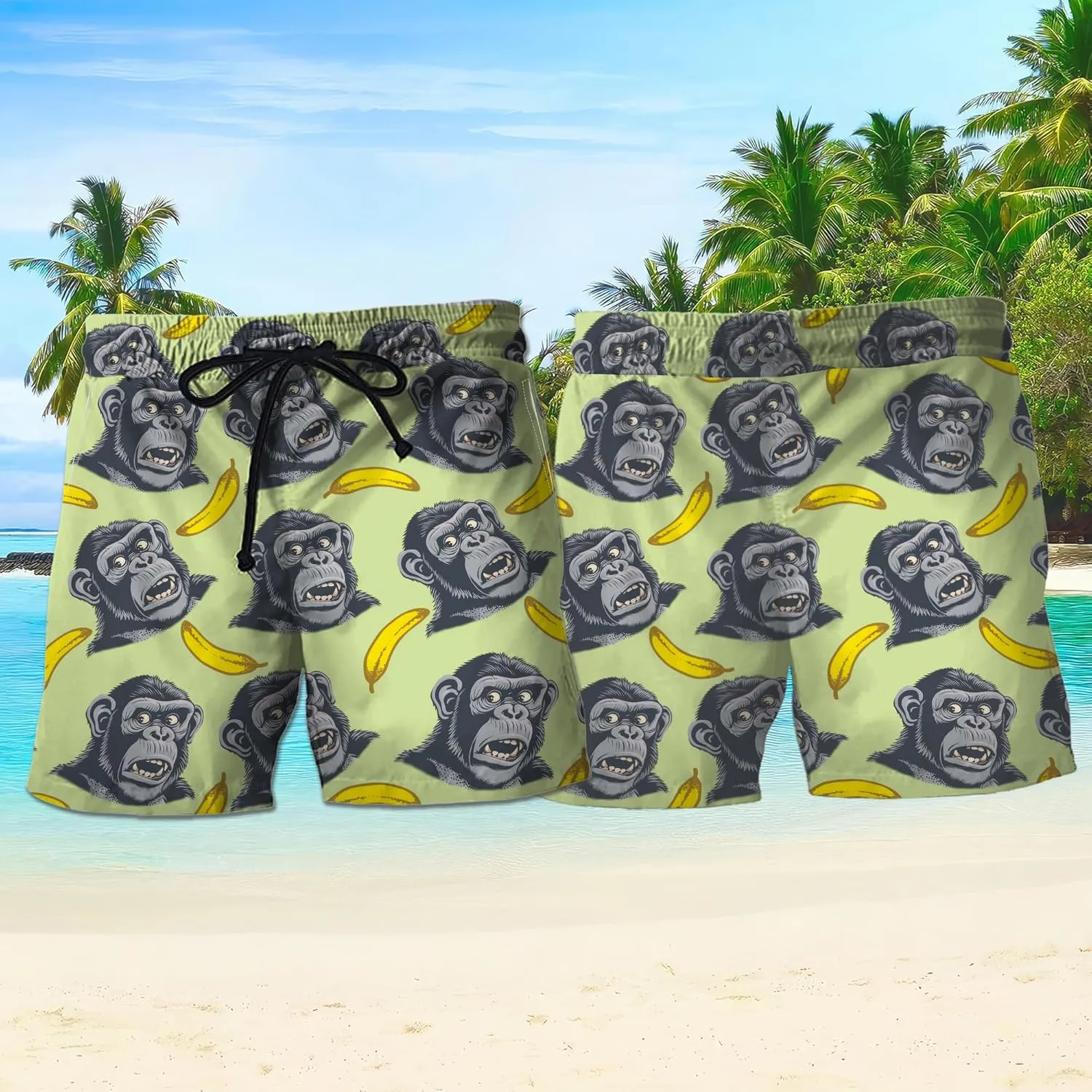 Monkey Mens Swim Trunks - Zoo Animal Swimming Trunk for Men - Beach Shorts, Mens Swim Shorts 46