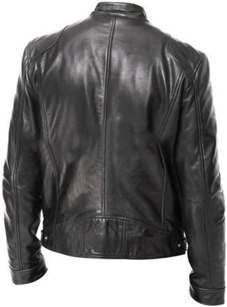 Motorcycle Leather Jacket for Men Quilted Cafe Racer Leather Jackets Lightweight Faux Leather Outwear