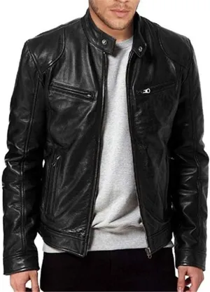 Motorcycle Leather Jacket for Men Quilted Cafe Racer Leather Jackets Lightweight Faux Leather Outwear