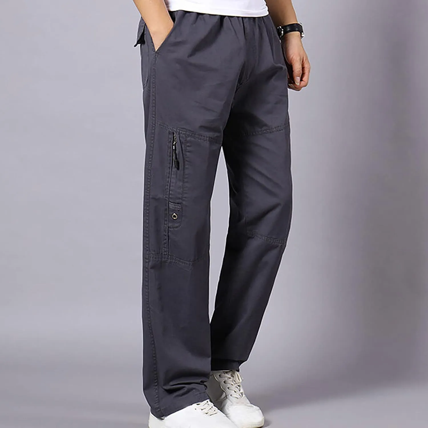 Muscularfit Baggy Cargo Pants Men 2023 Lightweight Solid Cotton Utility Tooling Trouser Causal Loose Multi Pockets Sweatpants