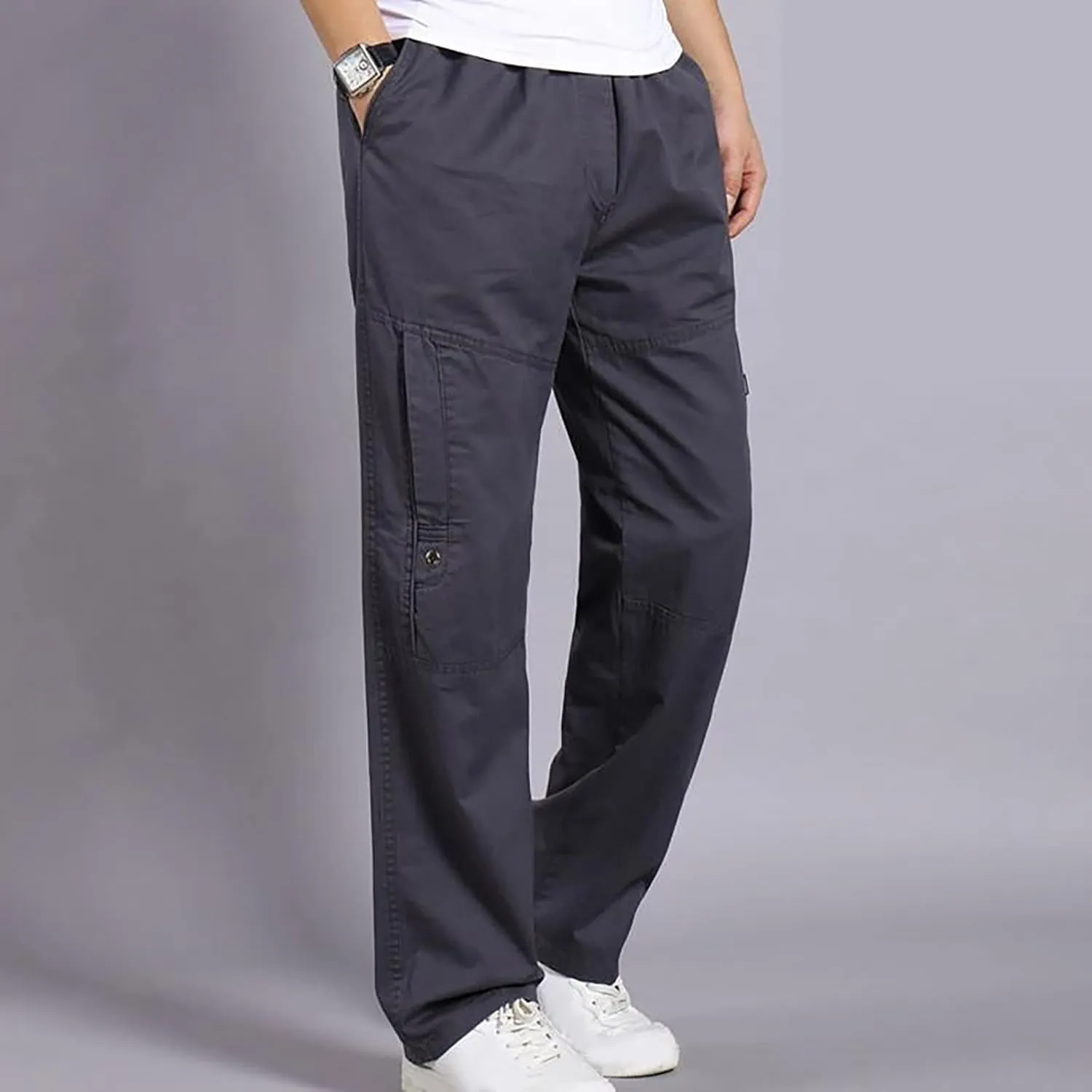 Muscularfit Baggy Cargo Pants Men 2023 Lightweight Solid Cotton Utility Tooling Trouser Causal Loose Multi Pockets Sweatpants