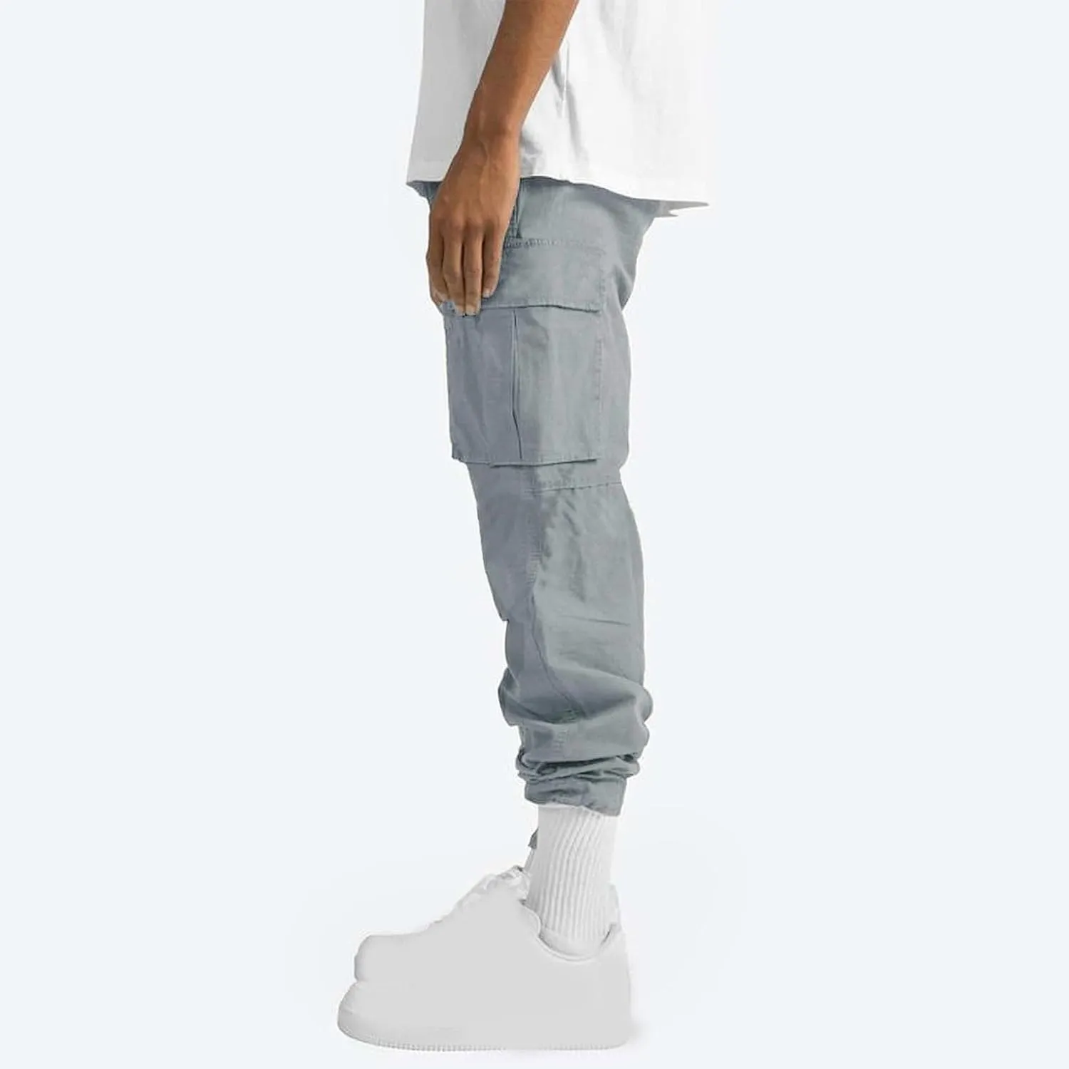 Muscularfit Cargo Pants for Men Big and Tall Elastic Waist Cotton Sweatpants Causal Solid Multi Pockets Joggers Athletic Pant
