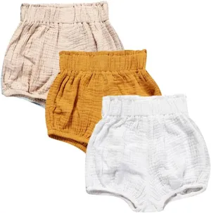 MYGBCPJS Baby Girls Boys 3 Pack Cotton Linen Blend Cute Bloomer Shorts Loose Harem Shorts