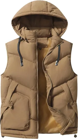 NATHGAM Men's Hooded Puffer Vest Zip Up Lightweight Quilted Gilet Sleeveless Down Jacket Winter Warm Cotton Padded Waistcoat