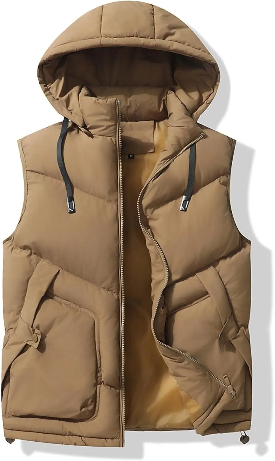 NATHGAM Men's Hooded Puffer Vest Zip Up Lightweight Quilted Gilet Sleeveless Down Jacket Winter Warm Cotton Padded Waistcoat