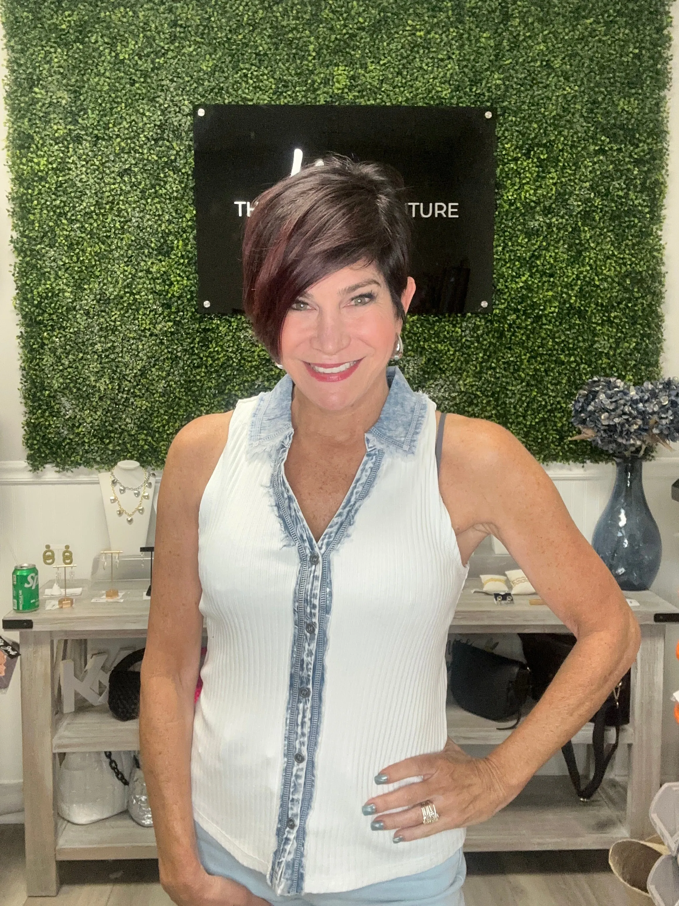 New Washed Thermal Button-Down Sleeveless Top