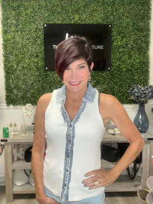 New Washed Thermal Button-Down Sleeveless Top