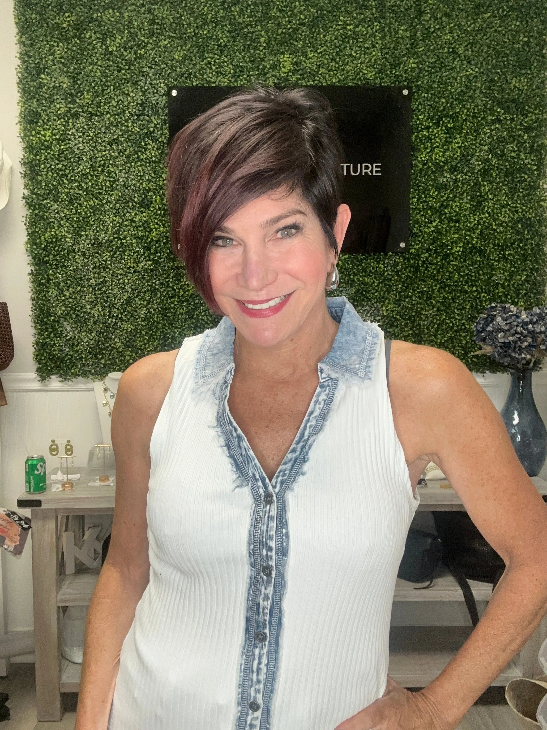 New Washed Thermal Button-Down Sleeveless Top