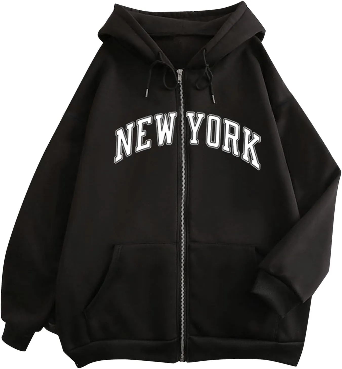 NEW YORK Letter Graphic Hoodies Sweatshirts for Women Zip Up Fall Drawstring Hoodie Jackets Y2K Clothes With Pockets
