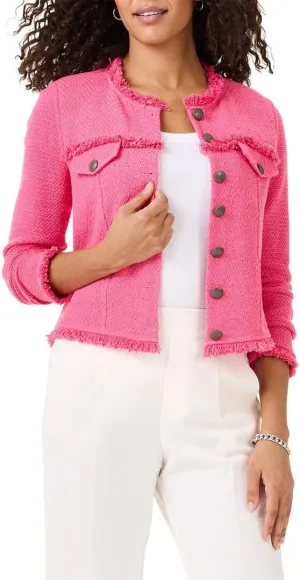 NIC ZOE Women's Utility Fringe Mix Knit Jacket