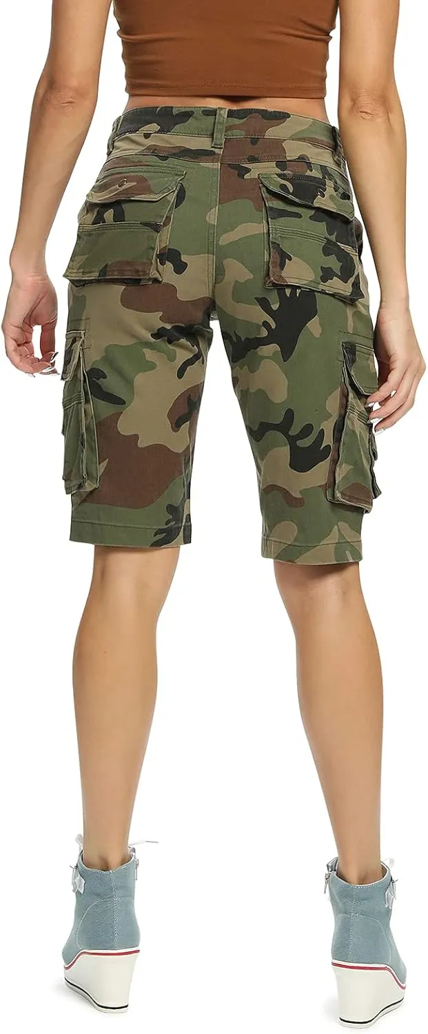 OCHENTA Women's Casual Multi-Pockets Bermuda Cargo Shorts Camo Knee Length Summer Hiking Shorts