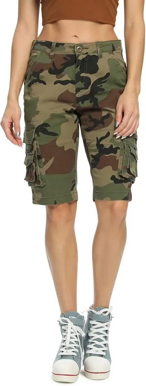 OCHENTA Women's Casual Multi-Pockets Bermuda Cargo Shorts Camo Knee Length Summer Hiking Shorts